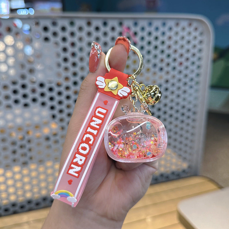 Wholesale Transparent Acrylic Luminous TV Sets with Quicksand Bottle Keychain